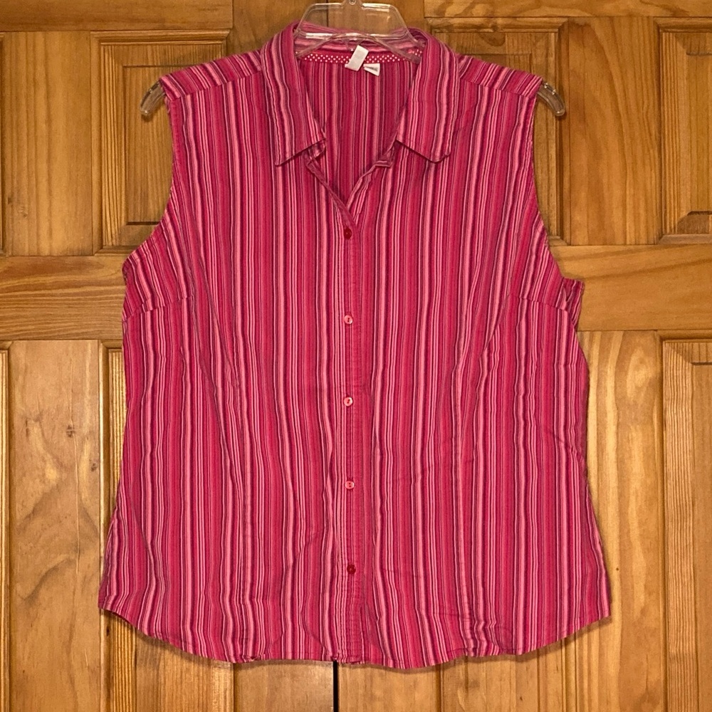 NWOT St. John's Bay Stretch Vintage 90s Top Sleeveless Blouse Pink Red Size XL